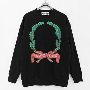 Moschino Branch Printed Terry Crew Neck Sweatshirt in Black